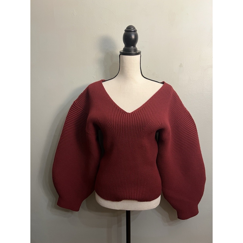 Vigoss XL Red Ribbed Knit Balloon Sleeve Statement Sweater